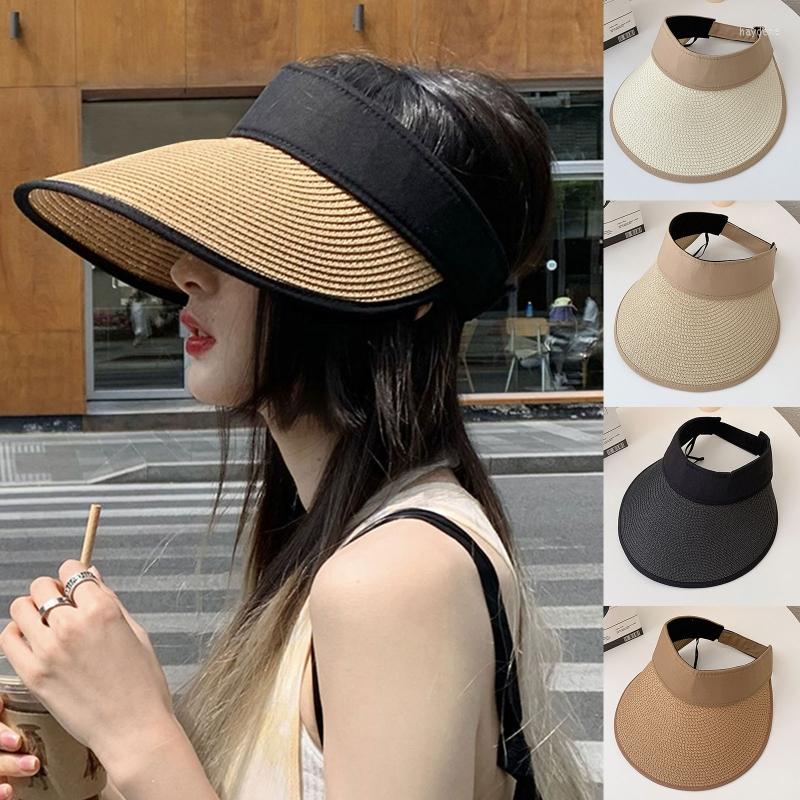 

Wide Brim Hats Trendy Summer Sun Visors Hat Beach Visor Empty Top Straw Protection All-match For Street Shooting X4YC, Black bian qian coff