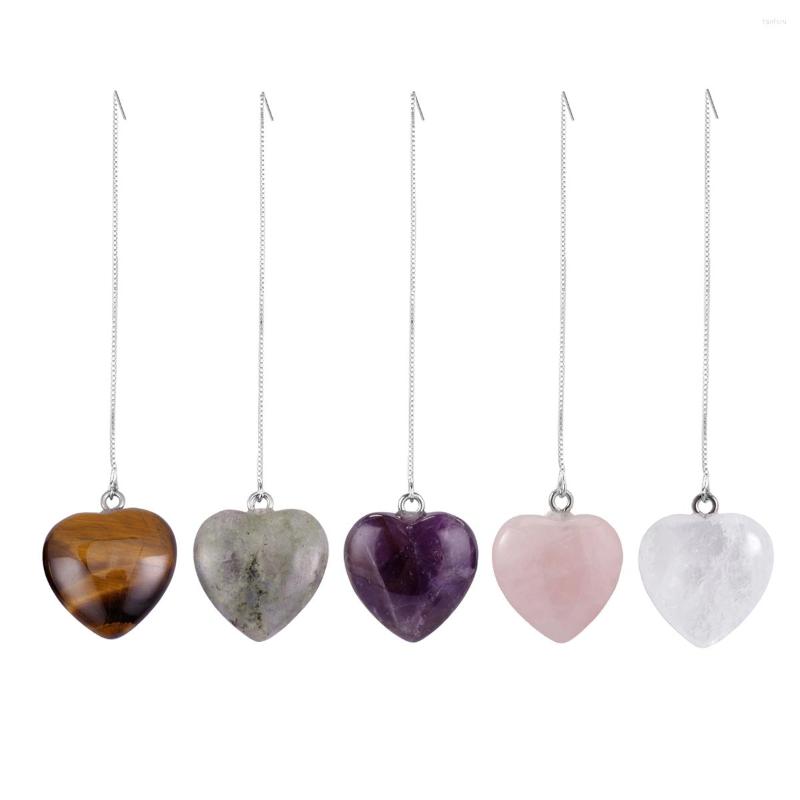 

Dangle Earrings Natural Crystal Stone Love Heart Charms Sliver Color Long Chain Ear Line Fashion INS Style Women Jewelry
