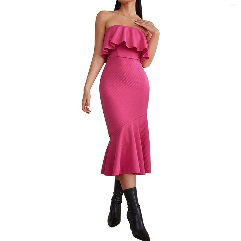 

Casual Dresses Womens Light Luxury Evening Dress Tube Top Skirt V Shirt, Pink