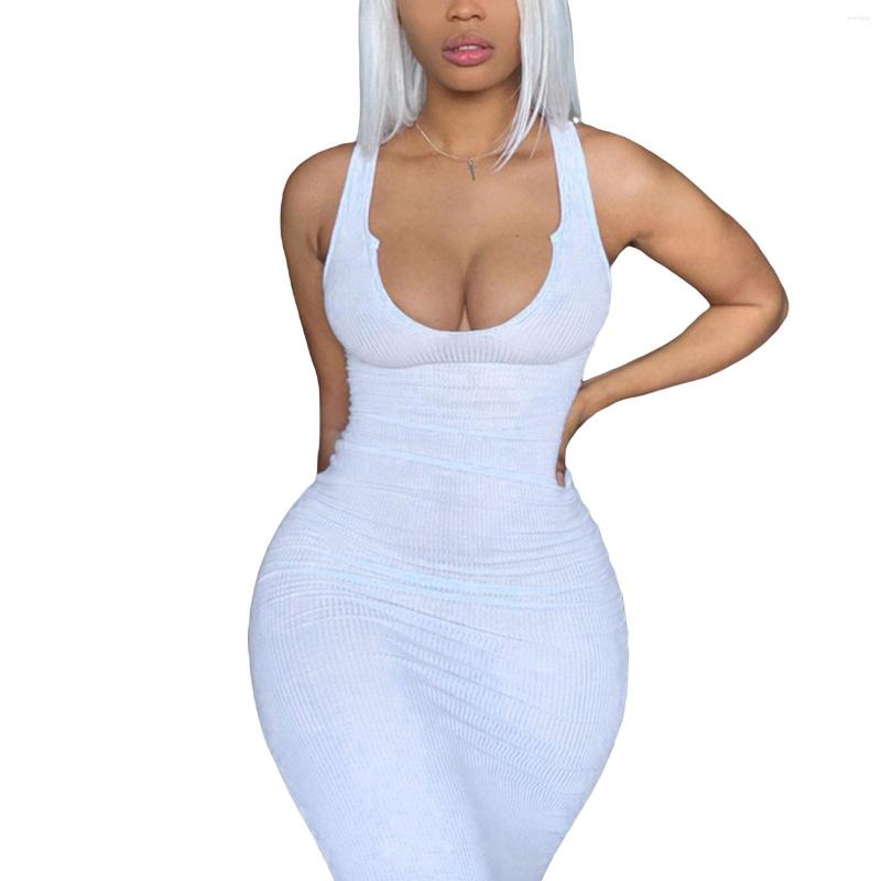 

Casual Dresses Women' U-neck Dress Sexy Sleeveless Fashion Simple Solid Color