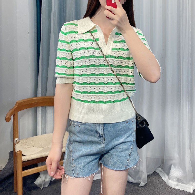 

Women's Jackets Authentic Sandro striped polo sweater top, Green stripe color