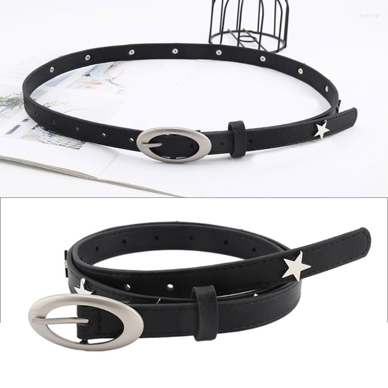 

Belts Fashion Girls Oval Shape Buckle Waist Straps Black Color Belt All-match Coat Dress Ladies Thin Formal Waistband