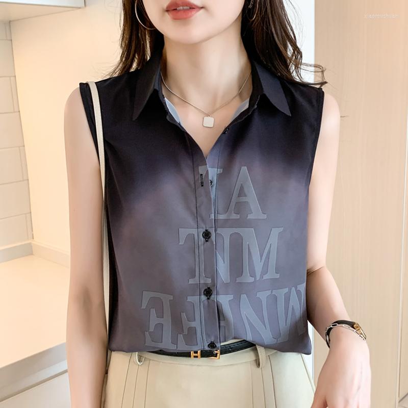 

Women' Blouses Chikichi Alphabet Printed Women' Top 2023 Summer Vest Outside Wear Shirt Sleeveless Chiffon Cardigan Ladies Tops, Color