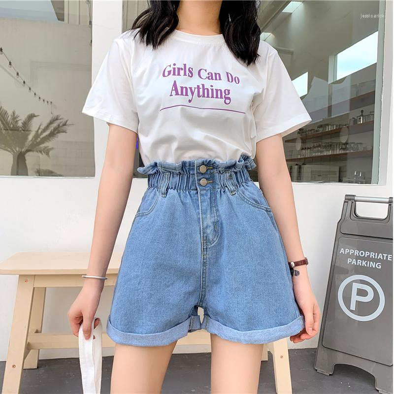 

Women's Shorts Large Size Summer Black Women's Denim 5XL Harem Ruffle White High Waisted Elastic Waist Jeans For Lady