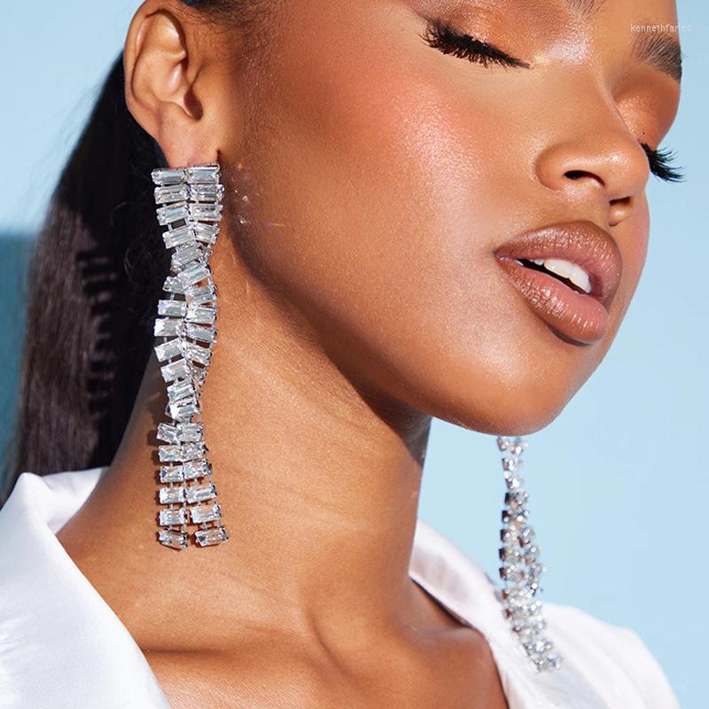 

Dangle Earrings Shiny Rhinestone Tassel For Women Fashion Jewelry Exaggerated Party Show Statement Accessories