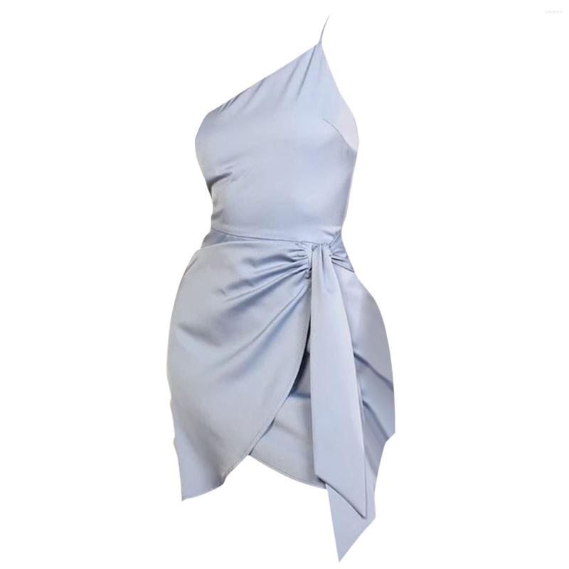 

Casual Dresses Stretch Dress For Women Women'S Summer Prom Irregular Shoulder Belt Slim Satin White Tunics, Blue