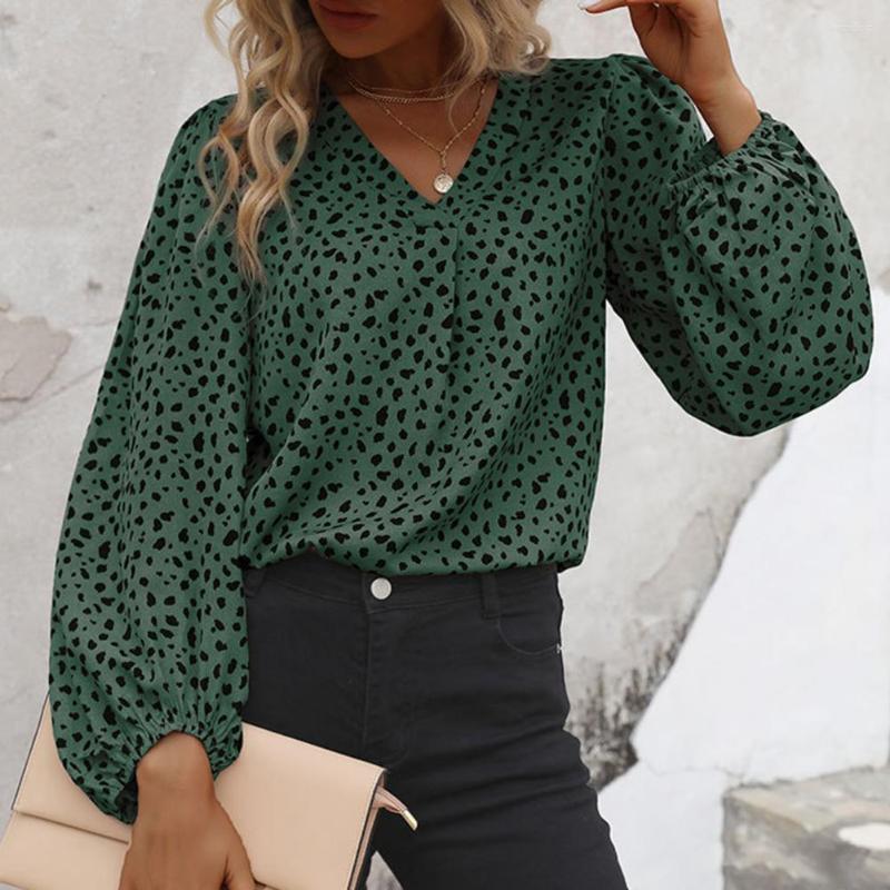 

Women' Blouses Women Shirt Leopard Print Loose Deep V Neck Autumn Spring Top Stylish Low-cut Lantern Sleeves Lady Pullover Clothing, Khaki