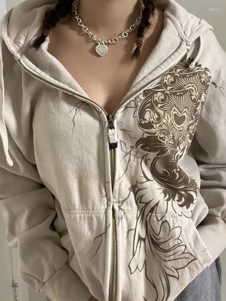 

Women's Jackets Fairy Grunge Sweatshirt 2000s Aesthetic Graphic Long Sleeve Tops With Pockets Vintage Coat Y2k Women Hoodie Streetwear, Khaki