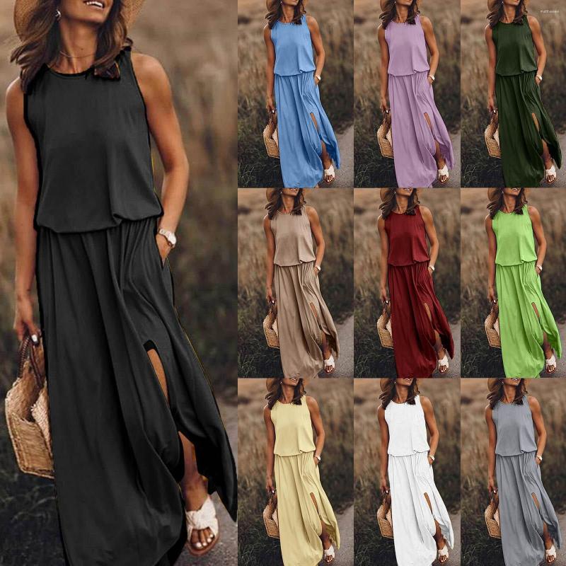

Casual Dresses Summer Dress For Women Sleeveless Round Neck Maxi Long With Pockets Backless Elegant Party, Black