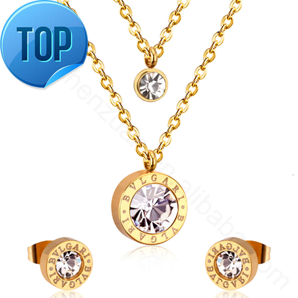 Fashion new design women stainless steel multi layer crystal choker necklace and earring set jewelry suppliers-image-920987047