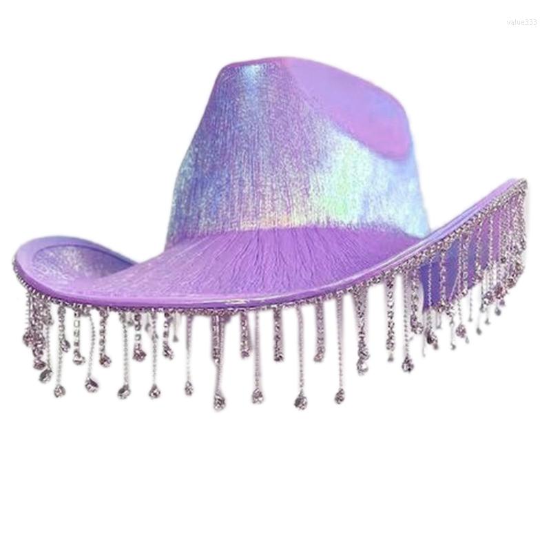 

Berets Rhinestones Tassel Cowboy Hat Bride Cowgirl Bachelorette Party Bridal, Pink