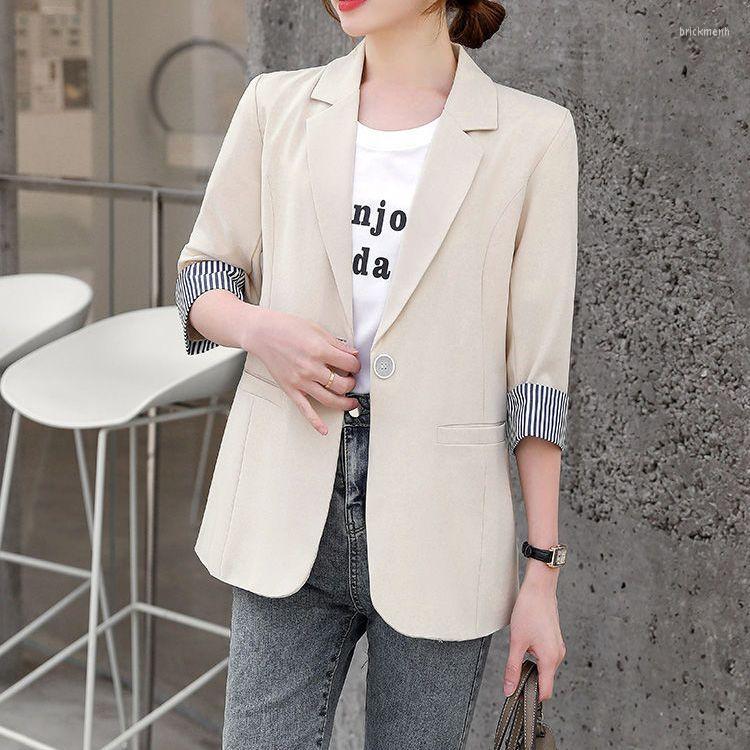 

Women's Suits 2023 Blazer Suit Women Korean Slim Fashion Patchwork Short Single Button Lady Office Small Jacket Tops A130, Apricot