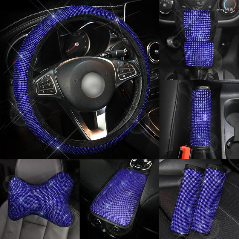 

Steering Wheel Covers Blue Rhinestone Car Universal Crystal Auto Interior Fashion Accessories For Women Girls