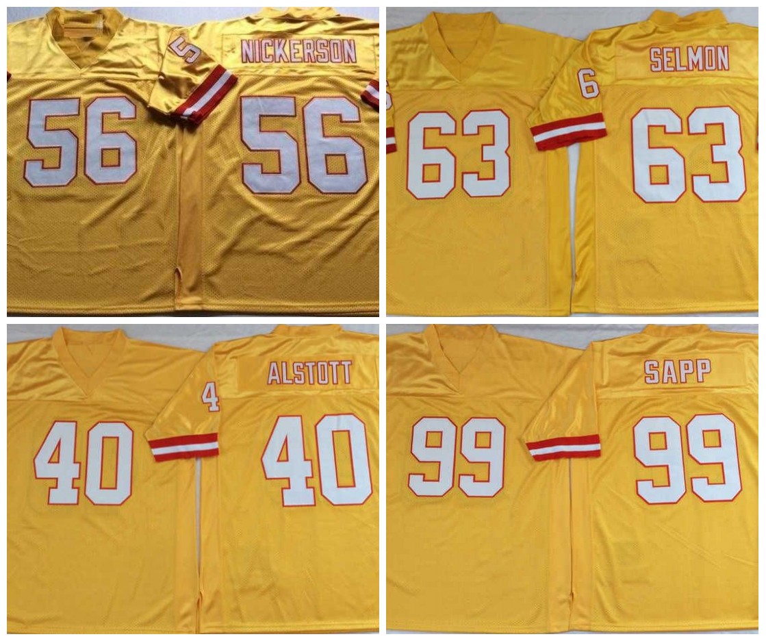 

Mitchell and Ness Vintage Football 99 Warren Sapp Jerseys Stitched 56 Hardy Nickerson 63 Lee Roy Selmon 40 Mike Alstott Jersey Yellow Man S, Separate jerseys. send pictures on order