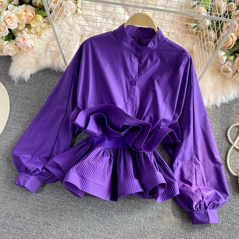 

Women's Blouses Ruffled Waist Shirt Women's Autumn Niche Design Sense Lantern Sleeves Three-dimensional Petals Corset And Thin Top, Yellow