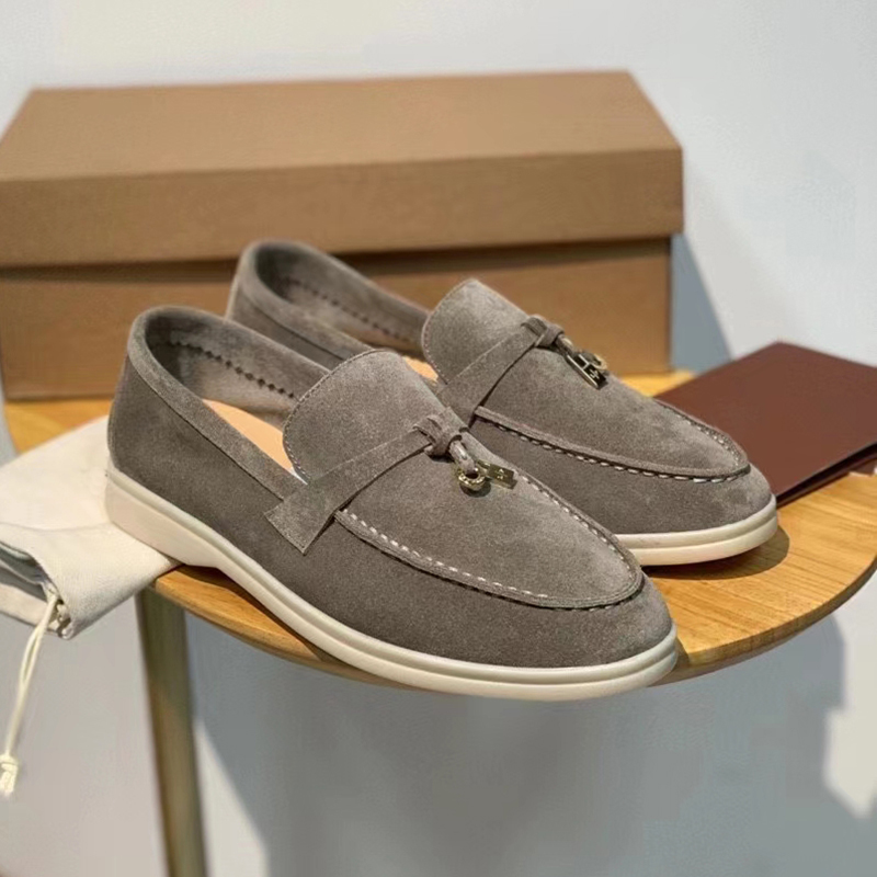 

LP PIANA shoes Summer Walk Charms suede loafers Moccasins Apricot Genuine leather men casual slip on flats women Luxury Designers flat Dress shoe factory footwear