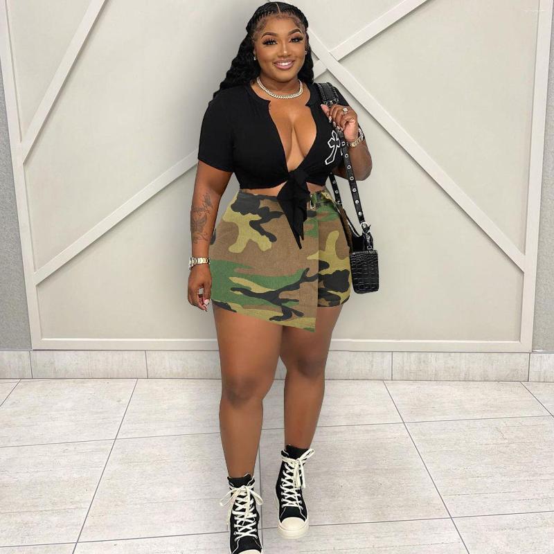 

Pants Plus Size Women Camo Print Club Fashion Outfit Lady Casual Designer Belt Large Cloth 2023 Summer Female Elegant Short Pant, Green