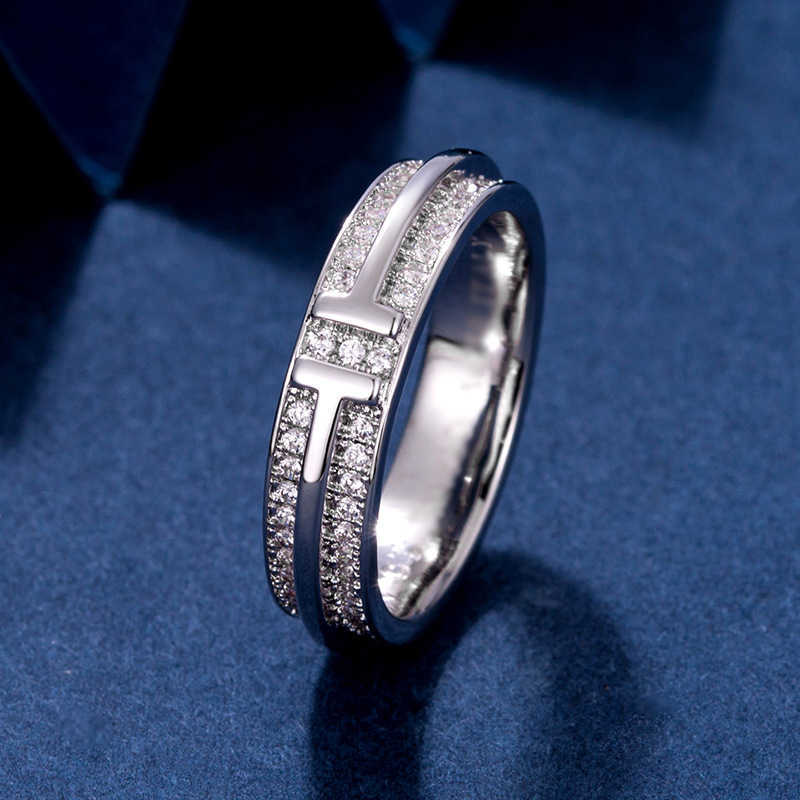 

high-quality Tiffay double t ring with diamond for women 18k gold-plated S925 sterling silver light luxury small simple versatile design fullM2WW