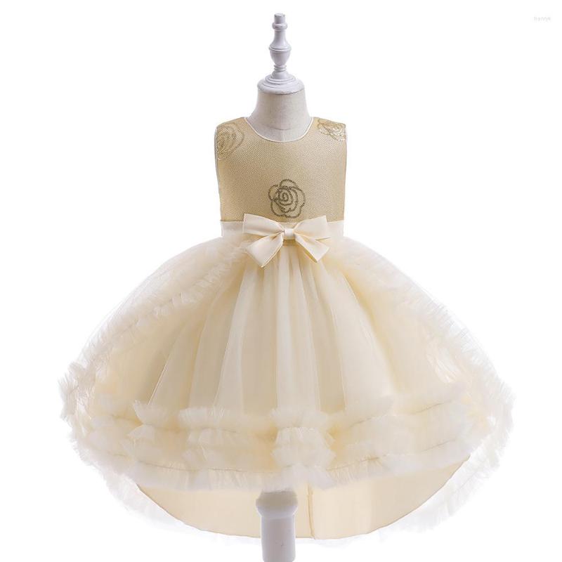

Girl Dresses Elegant Champagne Princess Hi-Lo Lace Gown Christmas Tulle Puffy Ballgown Ceremonies Party Vestidos For 4-13 Years, T5390-champagne