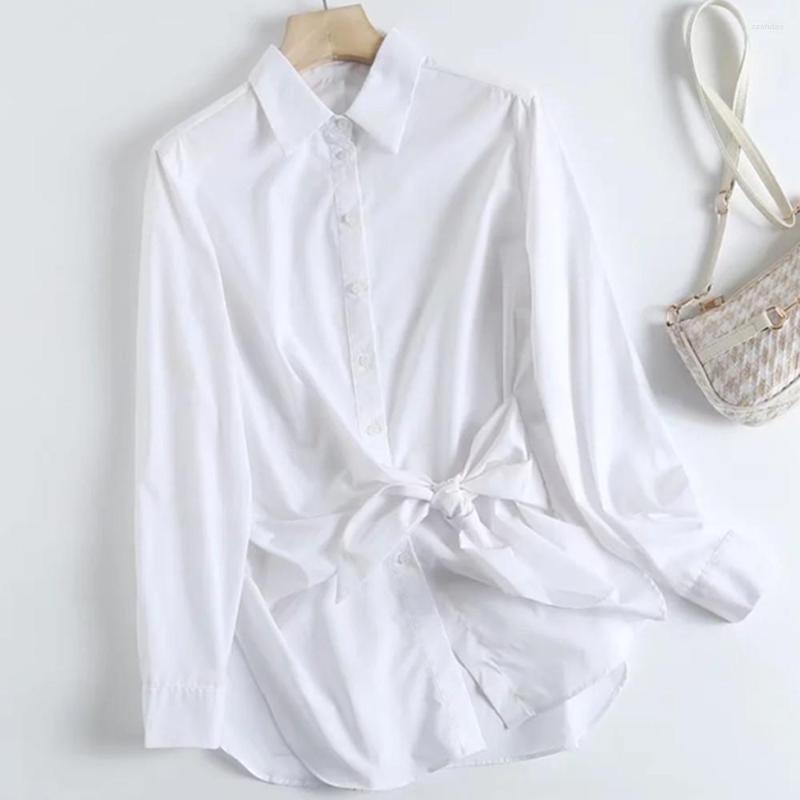 

Women' Blouses Elmsk France Style Vintage Sashes Bow High Street Pure Cotton White Shirt Indie Folk Casual Blouse Women Tops