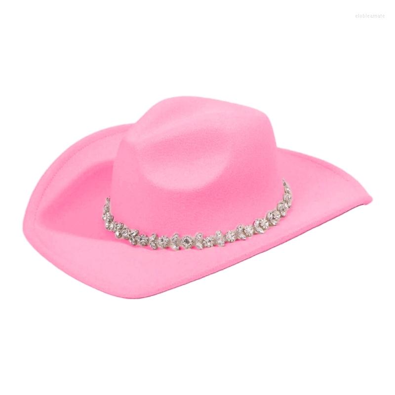 

Berets Cowgirl Hat With Shimmering Rhinestones For Bachelorette Party Ultra-flashing Western Bride, White