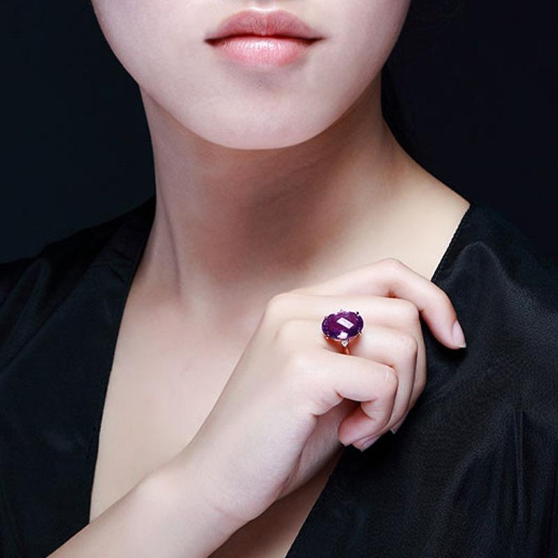 

Cluster Rings Natural Amethyst With Diamond Gemstone 14K Rose Gold Ring For Women Fine Anillos Mujer Bague Homme Bizuteria Anillo De