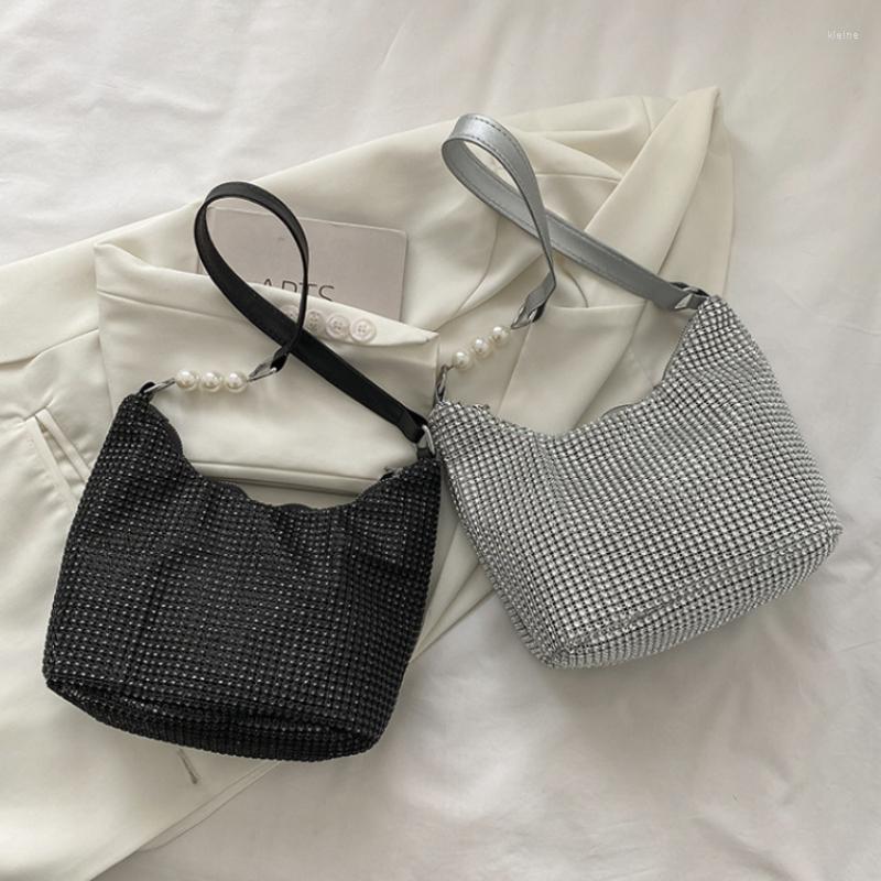 

Evening Bags Women INS Fashion Rhinestone Square Bag Ladies Messenger Designer Pearl Chain Shoulder Corssbody, Black