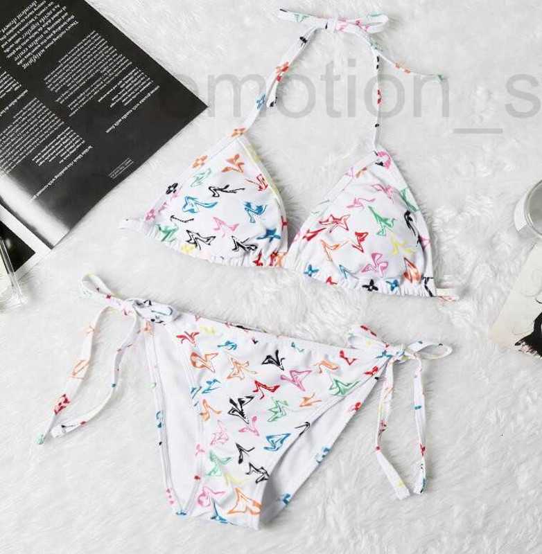 

Women' Plus Size Swimwear designer Sexy Small Chest Gathered Open Back Hanging Neck Fashion Drawstring Letter Printing Split Triangle Bikini BBEG, White5