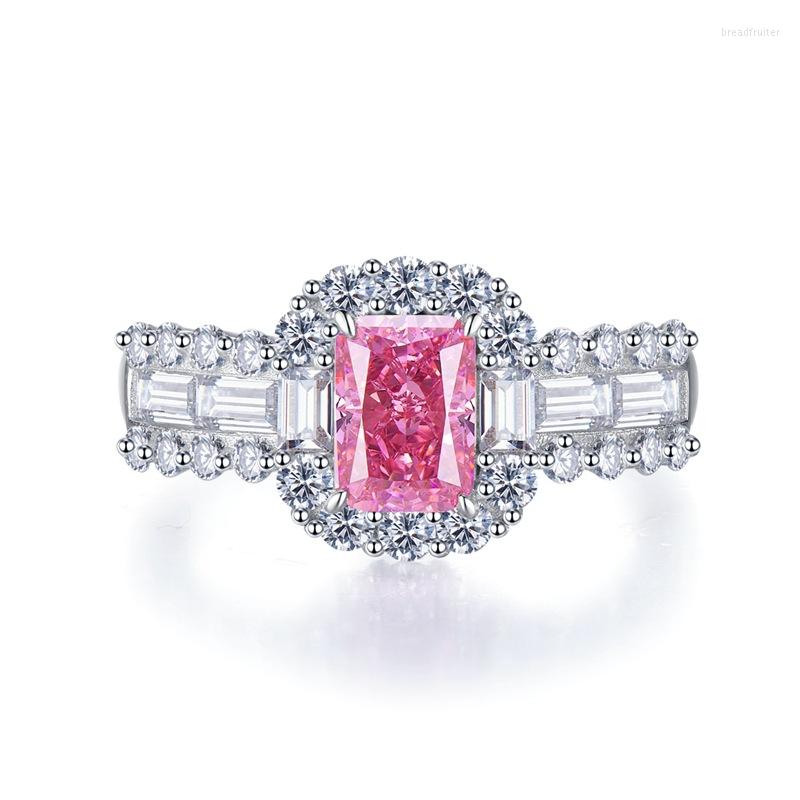 

Cluster Rings Luomansi Super Flash 5x7MM Rectangular Pink High Carbon Diamond Ring - S925 Silver Jewelry Wedding Party Gift