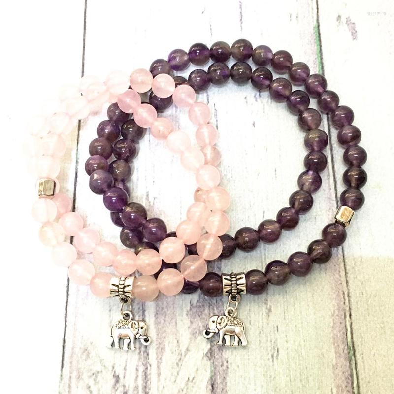 

Strand MG0597 High Quality A Methyst Rose Quarz Energy Bracelet Set For Women Yoga Mala Jewelry Spiritual Hearling