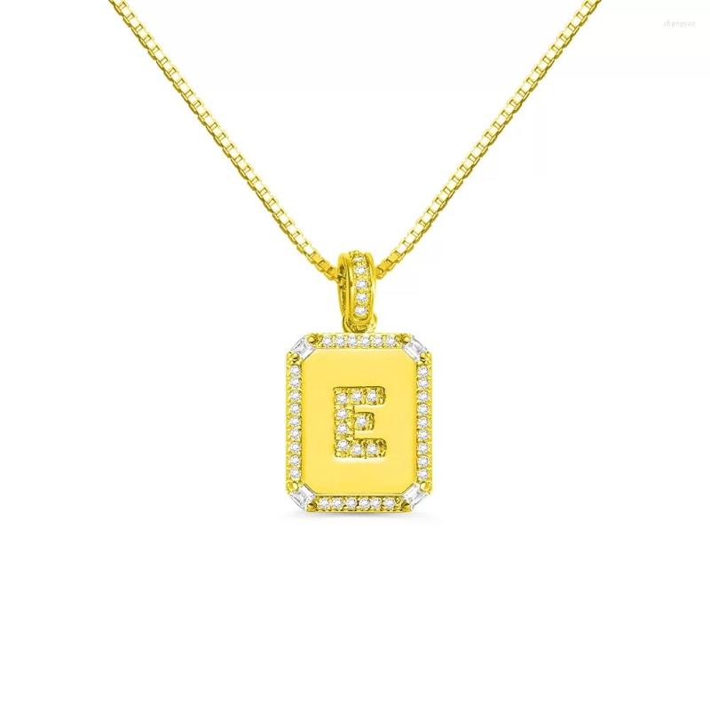 

Pendant Necklaces Cuibic Zirconia Gold Plated Brass Letter A-Z Box Chain Necklace Women CZ Crystal Square Alphabet Boho Party Shiny Jewelry