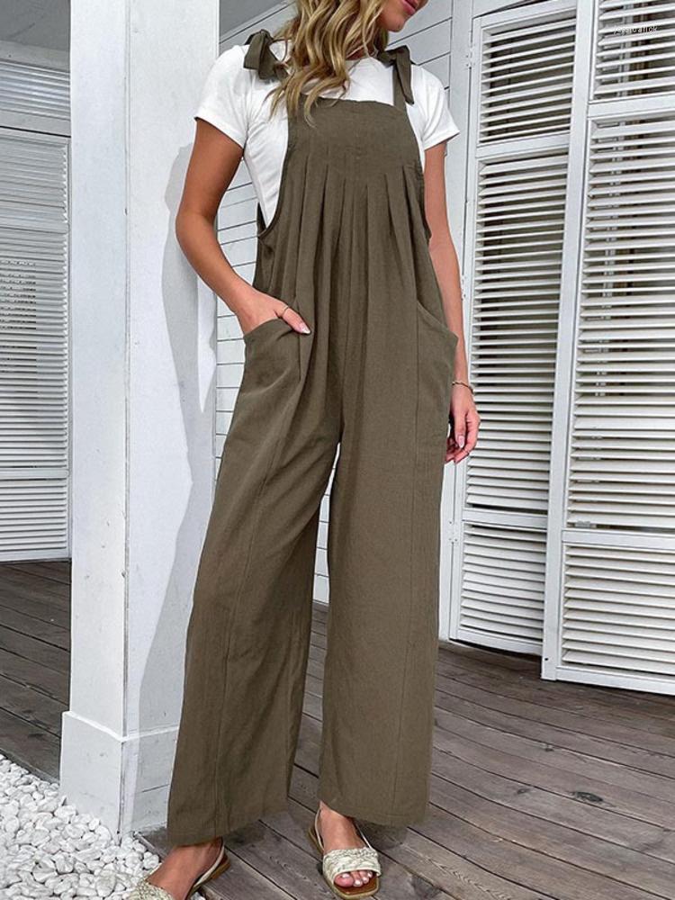 

Women' Pants LiTi Foreign Women Trade Trousers Loose Casual Pleated Solid Color Overalls 2023 Summer Style, Army green