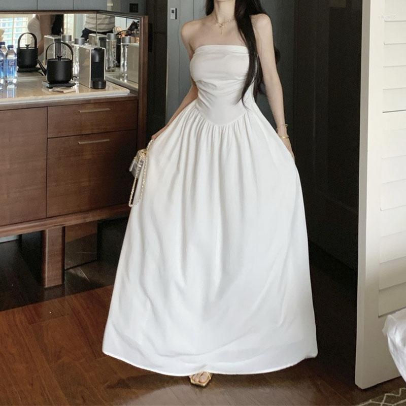 

Casual Dresses One-shoulder Bandeau Dress For Women Summer 2023 Patchwork Waist Sleeveless Midi, Black