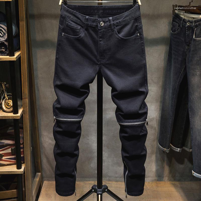 

Men's Jeans Spring Autumn Black Cowboy Skinny Slim Splice Youth Streetwear 90s Knee Zipper Men Clothing Star Work Pants Mens Trousers, D3506 black jeans