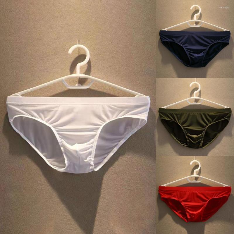 

Underpants Men Underwear Briefs Ice Silk Low Waist Solid Color Ultra Thin Seamless Quick Dry Panties Calzoncillos, Black