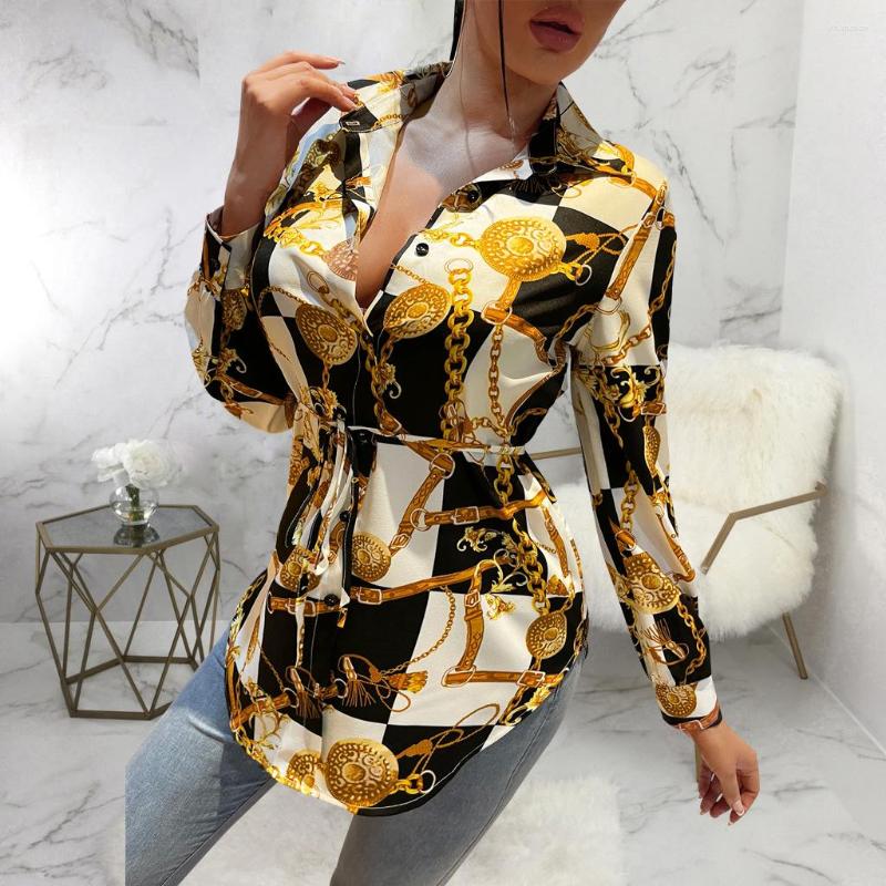 

Women' Blouses 2023 Design Summer Fashion Special Chain Print Full Sleeve Tees Shirt V-neck Irregular Tops, Colorful