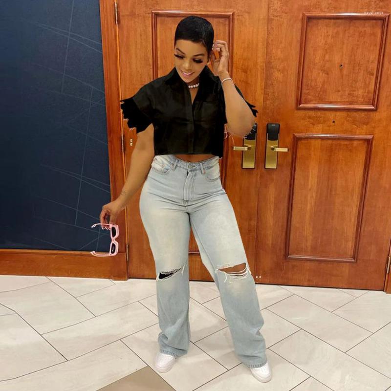 

Women' Blouses LFRVZ 2023 Luxury Designer Chiffon Nature High Street Sexy Young Short Fashion Tassel Sleeve Women Shirt, Black