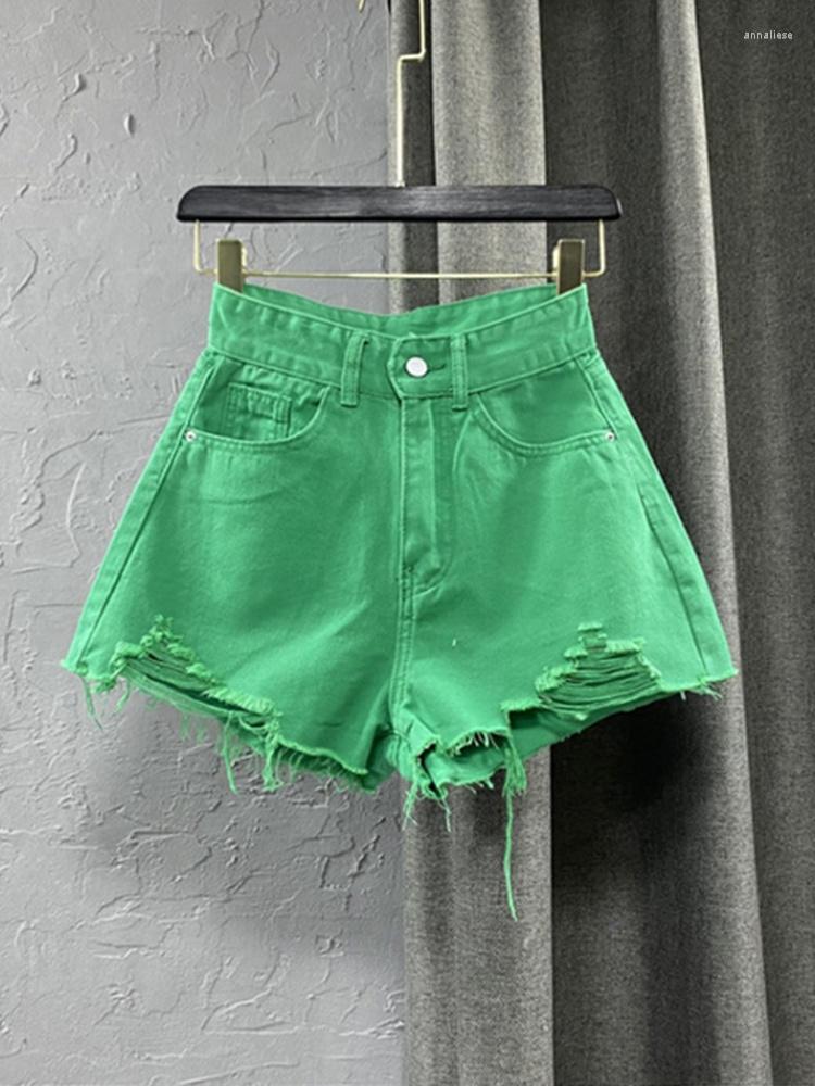 

Women's Jeans Summer Women's Shorts Korean Wide Leg Pants Candy Color Ripped Denim Female High Waist Green A-Line Short, Lavender