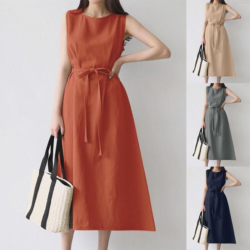 

Casual Dresses Women Sweater Dress Coton And Linen Fashion Sleeveless Elegant Pregnancy For Summer, Beige