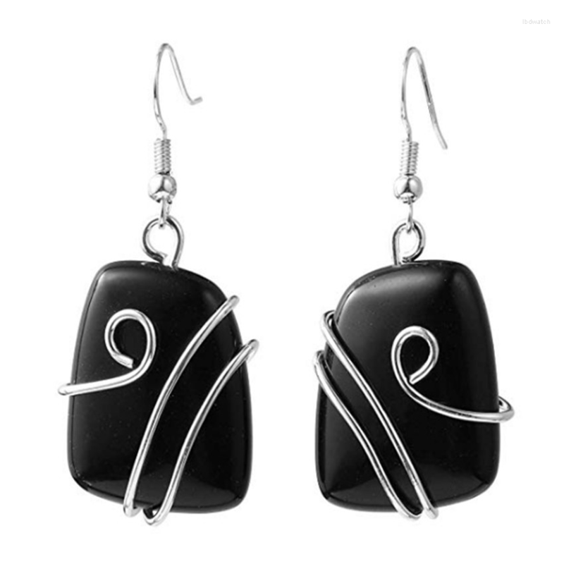 

Dangle Earrings Silver Plated Wire Wrap Black Agates Polygon Shape Drop Rose Pink Quartz Geometric Jewelry