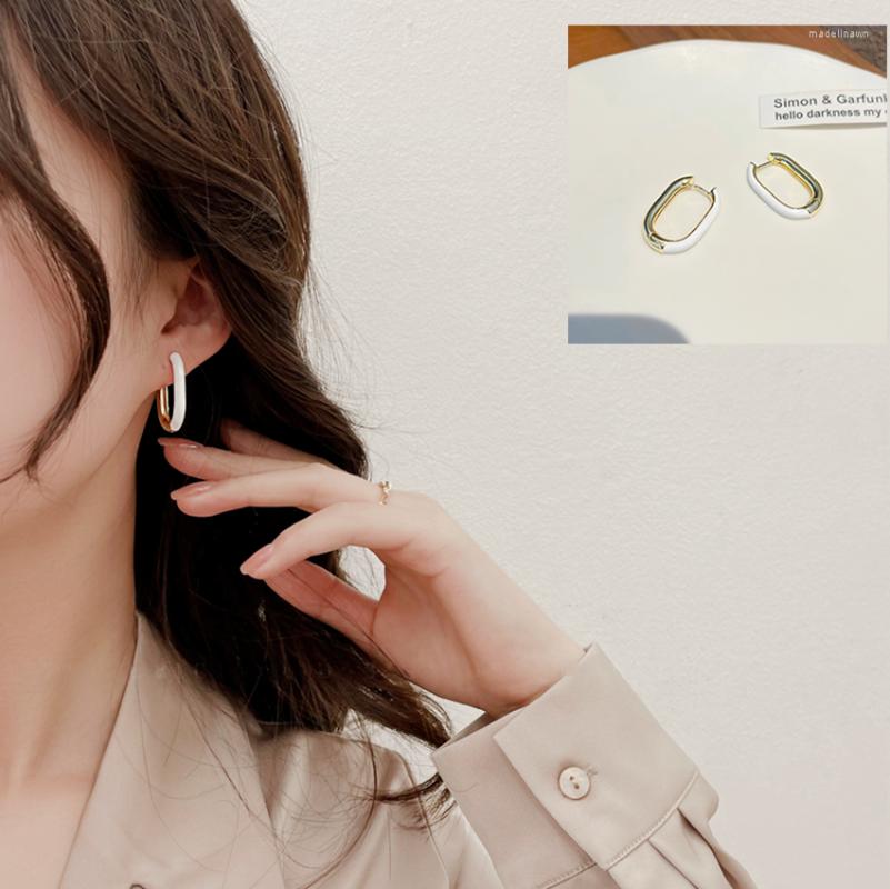 

Stud Earrings Retro Minimalist Square Spring Jewelry Women's Ear Studs Enamel Two Tone Fashion Girl Gift