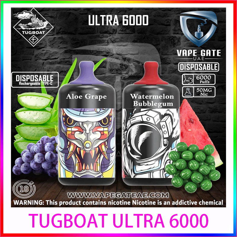

Authentic Tugboat Ultra 6000 puffs Disposable Vape Pen E Cigarette Device Rechargeable 6000mah Battery 15ml 14 Colors Prefilled Pod cigvapes
