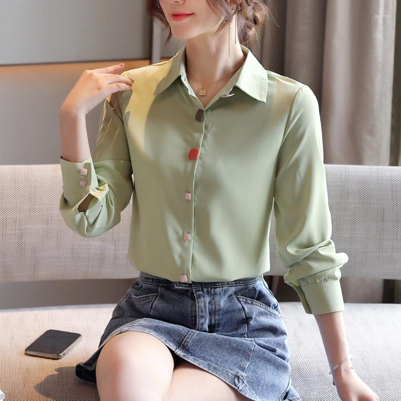 

Women's Blouses Casual Chiffon Shirt Women Blouse Spring Autumn Long Sleeve Button Lapel Female Tops Fashion All-match Basic Clothes, Picture shown