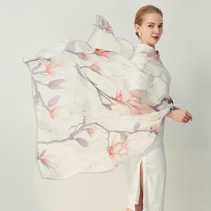 

Scarves Spring And Summer Bask In Pure Silk Shawls White Fresh Workplace Women Long Versatile Light Chiffon Scarf