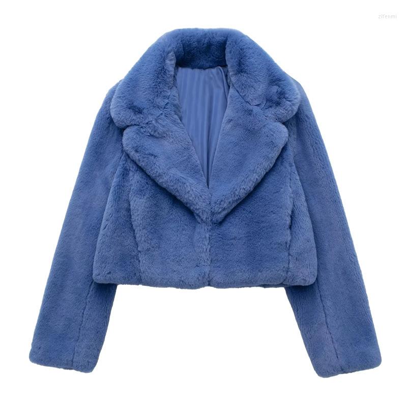 

Women's Fur ZXRYXGS Fashion Lapel Thickened Long Sleeve Top Women's Clothing 2023 Elegant Temperament Loose Faux Coat Short Jackets, Blue