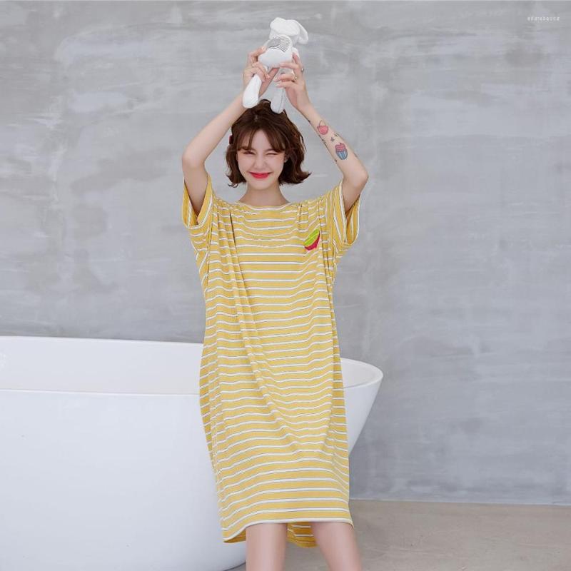 

Women's Sleepwear Big&Wide Ladies Loose Nightwear Sleep Wear Night Gown Home Dress Women Oversize Fruits Embroidery Long Nightgown