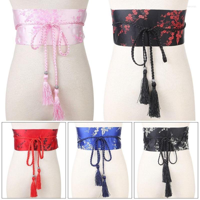 

Belts Fashion Floral Printed Luxury Bowknot Kimono Belt Wide Waist Band Corset Cummerbands Waistband, Red