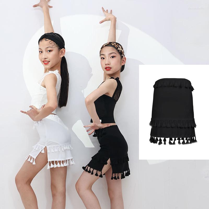 

Stage Wear Latin Dance Skirt Girls White/Black Fringe Professional Rumba Practice Clothes Tango Samba Cha Clothing DWY6009, White skirt