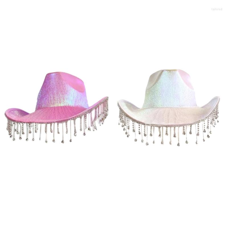 

Berets Bride Cowboy Hat Bachelorette Party Bridal Tassel Fedoras Cowgirl, White