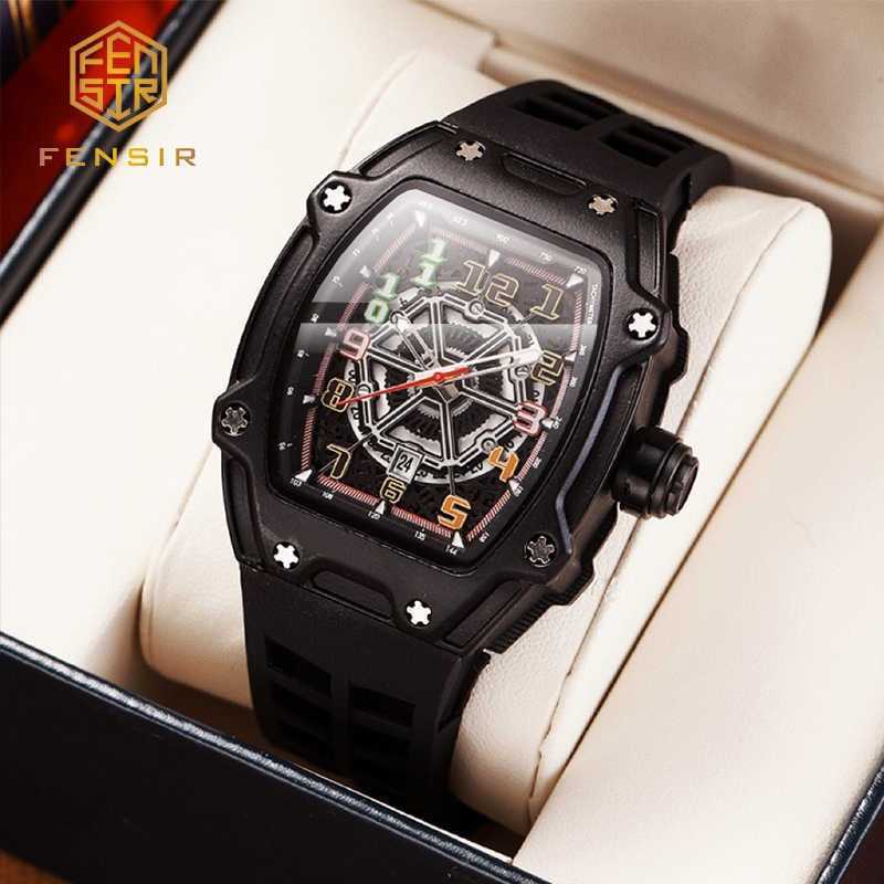 

Luxury milles Richards Hollowed-out Wine Bucket Men's Watch Net Red Large Dial Fashion Top Ten Brands Personality Wristwatch Men ayw, Blue ribbon black shell